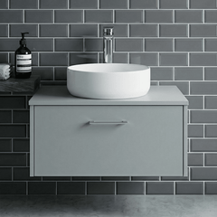 [BCCT162] Contemporary 350mm Round Countertop Basin - Gloss White Ceramic Vessel Without Overflow - Silo