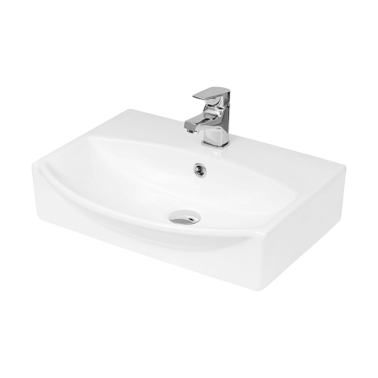 [BCCT164] Balterley Modern Bathroom Wall Hung Vessel Basin, White Vitreous China, Soft Square Design, Contemporary Style, 500 mm - Cutout