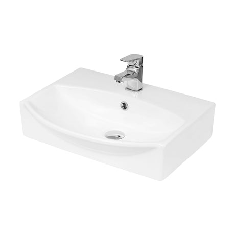 [BCCT164] Balterley Modern Bathroom Wall Hung Vessel Basin, White Vitreous China, Soft Square Design, Contemporary Style, 500 mm - Cutout