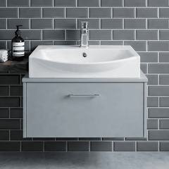 [BCCT164] Balterley Modern Bathroom Wall Hung Vessel Basin, White Vitreous China, Soft Square Design, Contemporary Style, 500 mm - Silo