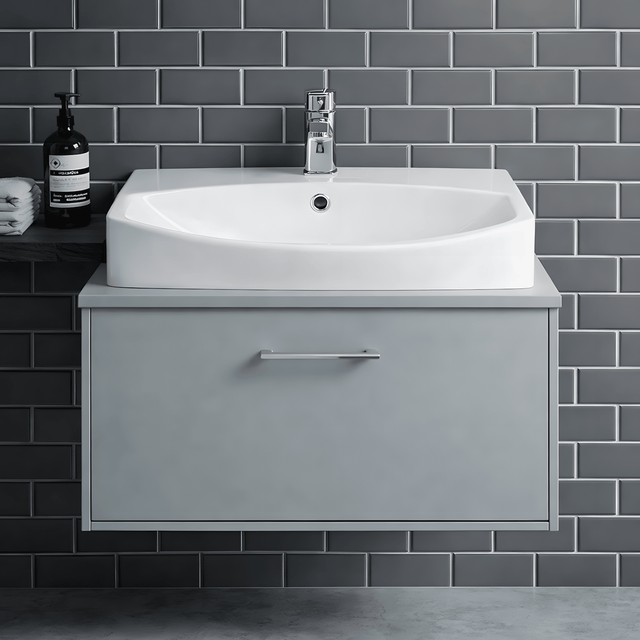 [BCCT165] Balterley Modern Bathroom Wall Hung Vessel Basin, Soft Square Design, Contemporary Style, White, 600 mm - Silo