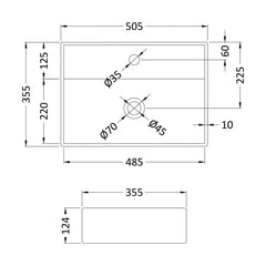 [BCCT178] Balterley Nova Rectangular Bathroom Countertop Basin, Contemporary Style, Crisp Square Design, White, 500 mm - Technical Drawing