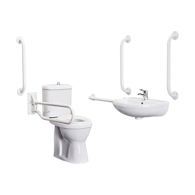 [BCDOC001] Balterley Accessible Pack: Comfort Height Toilet Pan with Cistern, Wall Hung Basin & Accessories - White - Cutout