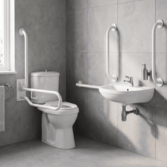 [BCDOC001] Balterley Accessible Pack: Comfort Height Toilet Pan with Cistern, Wall Hung Basin & Accessories - White - Lifestyle 1