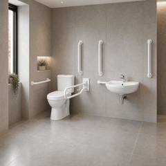 [BCDOC001] Balterley Accessible Pack: Comfort Height Toilet Pan with Cistern, Wall Hung Basin & Accessories - White - Lifestyle 3