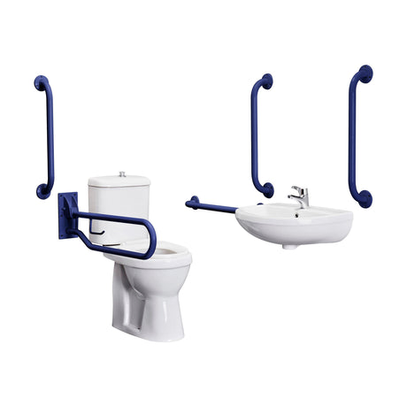 [BCDOC002] Balterley Accessible Pack: Comfort Height Toilet Pan with Cistern, Wall Hung Basin & Accessories - Blue - Cutout