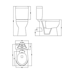 [BCDOC100] White Single Flush Comfort Height Toilet Pan, Cistern & Soft Close Seat - Technical Drawing