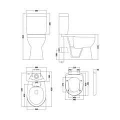 [BCDOC500] Dual Flush Comfort Height Toilet Pan, Cistern & Soft Close Seat - White - Technical Drawing