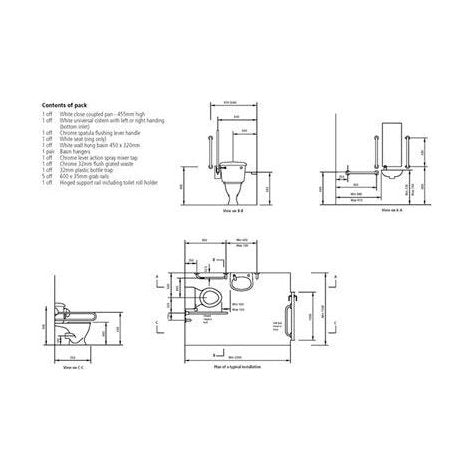 [BCDOCMCCLEVWH] Comfort Rimless CC Doc M Wht Rails LVR - Technical Drawing