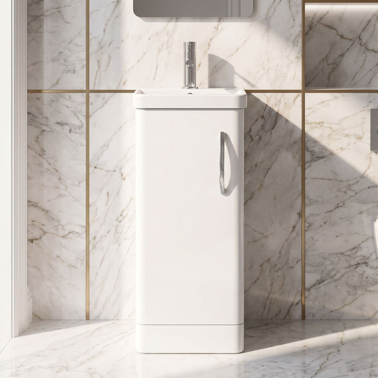 [BCDRF40WH] Handsacre Contemporary 1 Door Floor Standing Vanity Unit with Basin - Choice of Colour - Silo