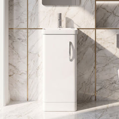 [BCDRF40WH] Handsacre Contemporary 1 Door Floor Standing Vanity Unit with Basin - Choice of Colour - Silo