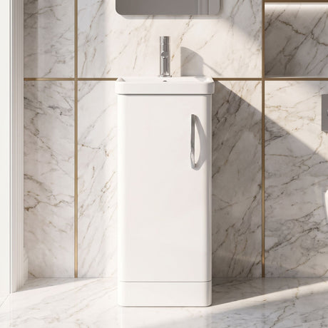 [BCDRF40WH] Handsacre Contemporary 1 Door Floor Standing Vanity Unit with Basin - Choice of Colour - Silo