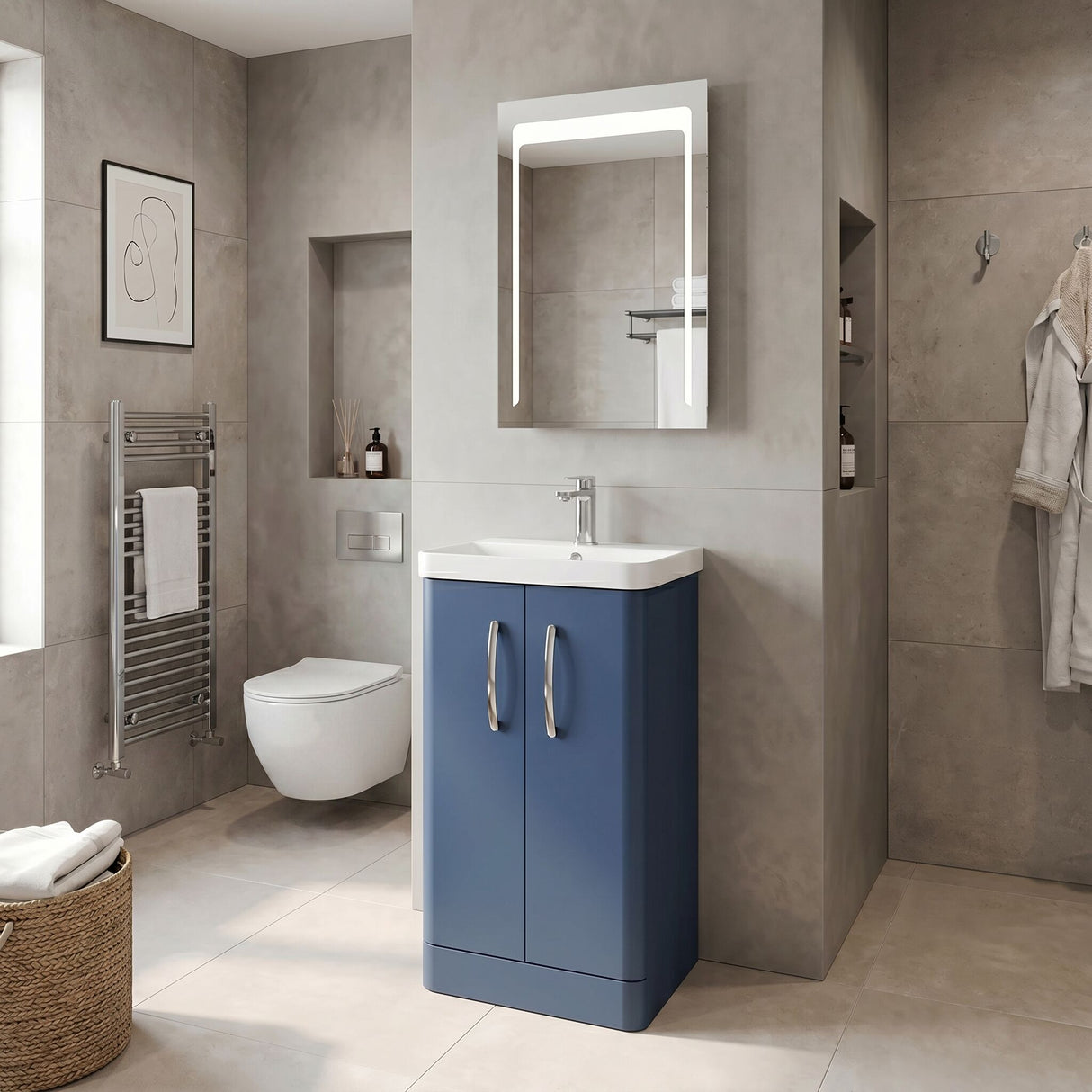 [BCDRF50AB] Handsacre Contemporary 2 Door Floor Standing Vanity Unit with Basin - Choice of Size and Colour