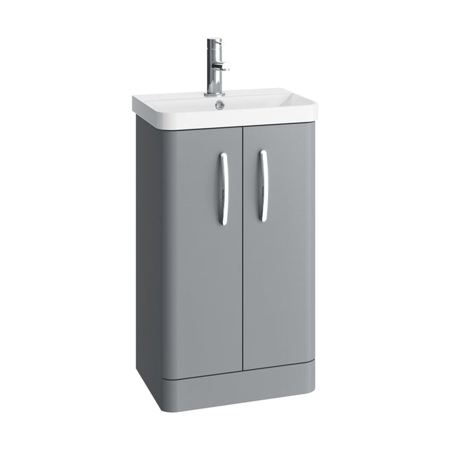 [BCDRF50GR] Handsacre Contemporary 2 Door Floor Standing Vanity Unit with Basin, Gloss Grey, 500mm - Cutout