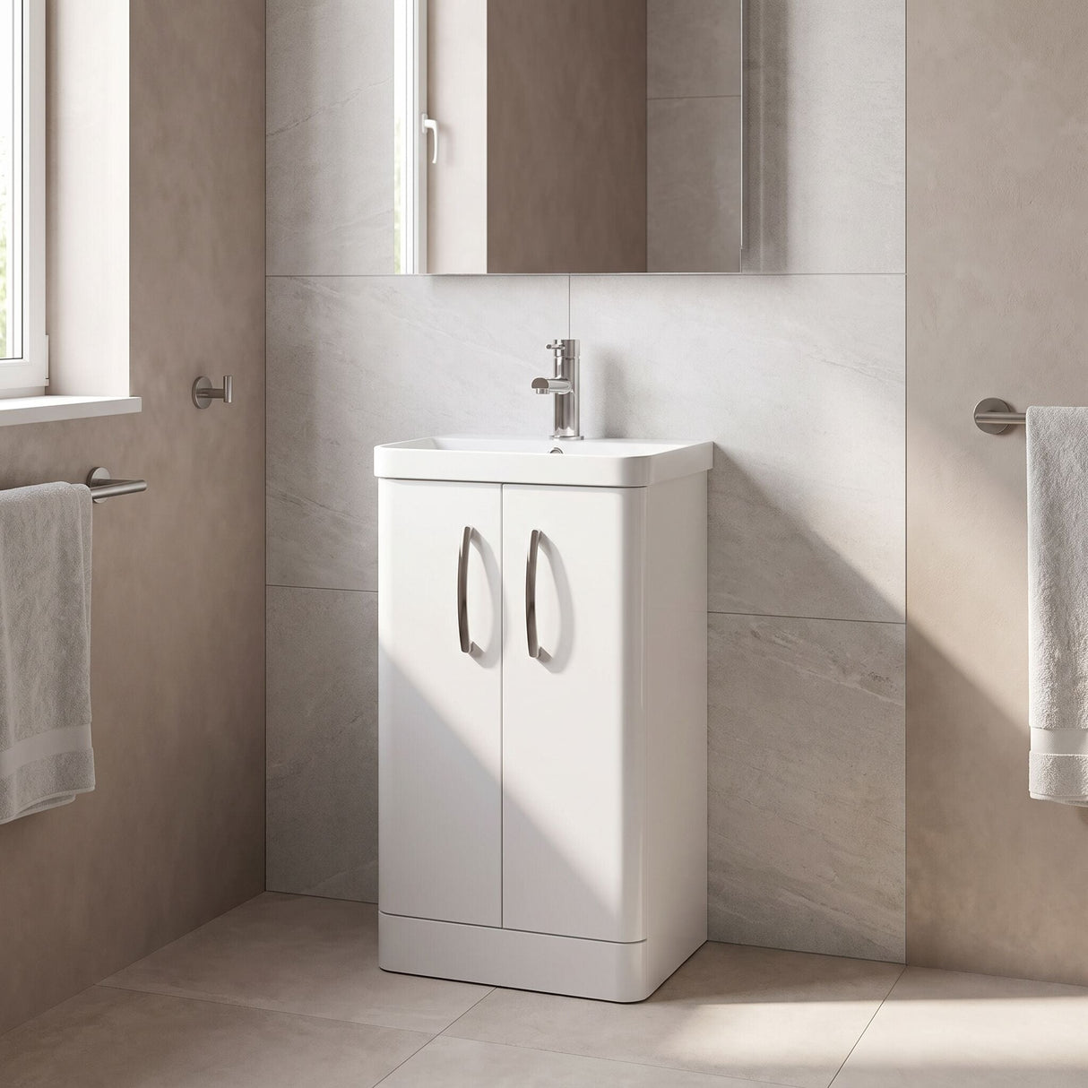 [BCDRF50WH] Handsacre Contemporary 2 Door Floor Standing Vanity Unit with Basin - Choice of Size and Colour