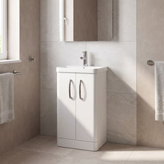 [BCDRF50WH] Handsacre Contemporary 2 Door Floor Standing Vanity Unit with Basin - Choice of Size and Colour