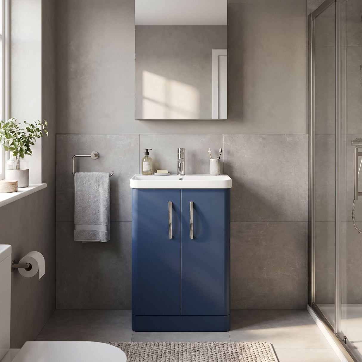 [BCDRF60AB] Handsacre Contemporary 2 Door Floor Standing Vanity Unit with Basin - Choice of Size and Colour