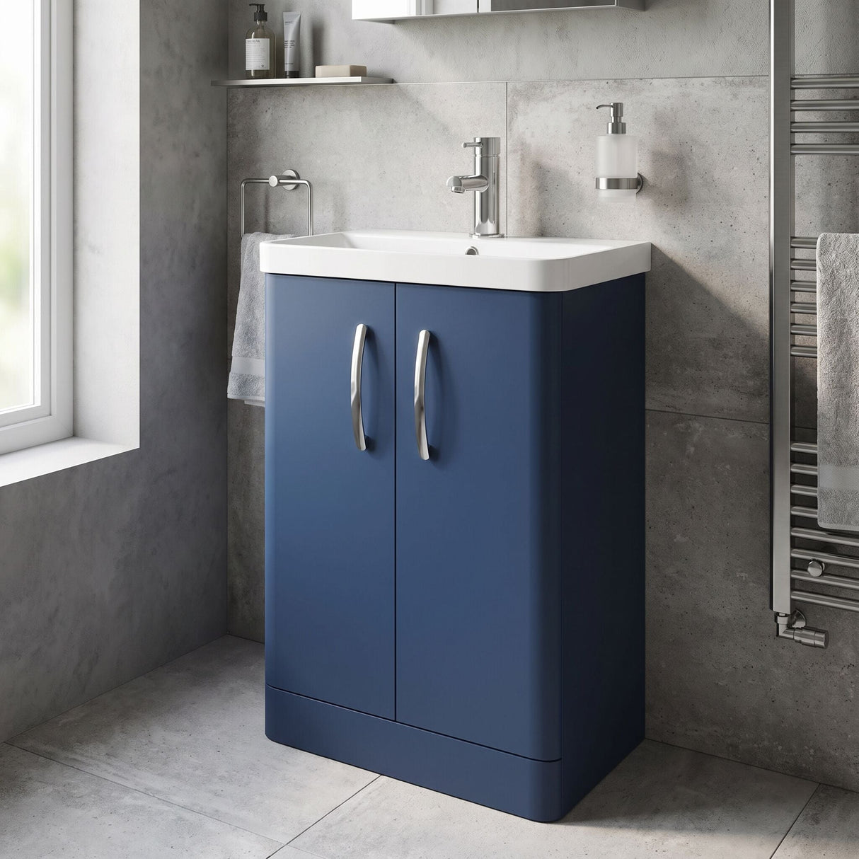 [BCDRF60AB] Handsacre Contemporary 2 Door Floor Standing Vanity Unit with Basin - Choice of Size and Colour