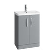 [BCDRF60GR] Handsacre Contemporary 2 Door Floor Standing Vanity Unit with Basin, Gloss Grey, 600mm - Cutout