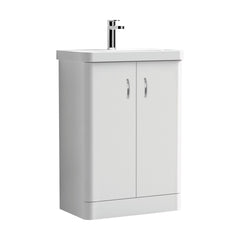 [BCDRF60WH] Handsacre Contemporary 2 Door Floor Standing Vanity Unit with Basin - Choice of Size and Colour - Cutout