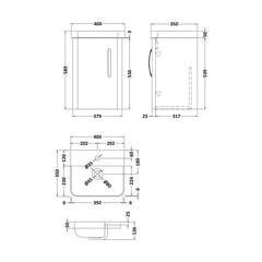 [BCDRW40GR] Handsacre Contemporary 1 Door Wall Hung Vanity Unit with Basin - Choice of Colour - Technical Drawing