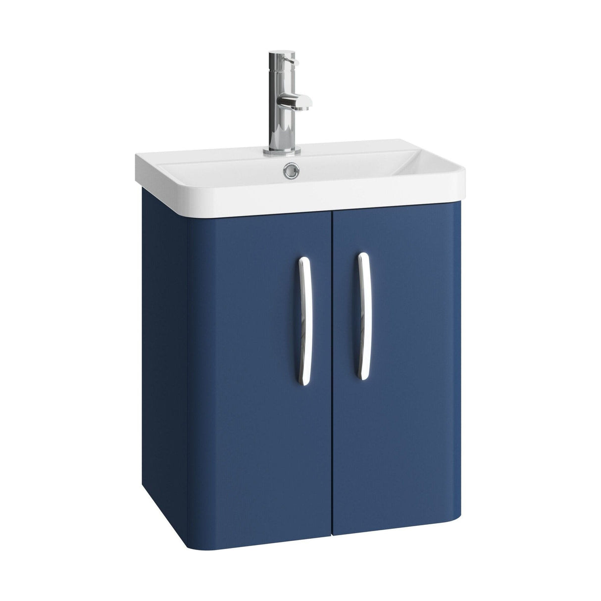 [BCDRW50AB] Handsacre Contemporary 2 Door Wall Hung Vanity Unit with Basin, Satin Blue, 500mm - Cutout