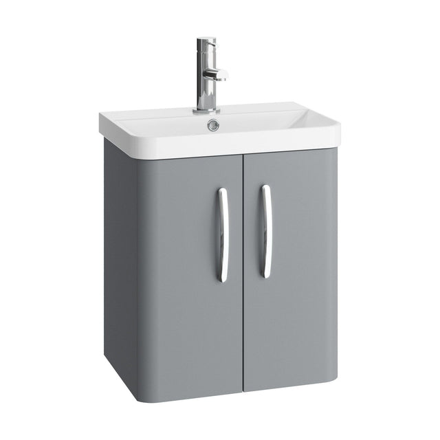 [BCDRW50GR] Handsacre Contemporary 2 Door Wall Hung Vanity Unit with Basin, Gloss Grey, 500mm - Cutout