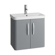 [BCDRW60GR] Handsacre Contemporary 2 Door Wall Hung Vanity Unit with Basin, Gloss Grey, 600mm - Cutout