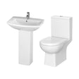 [BCDS001] Stramshall Square Ceramic Bathroom Bundle - Close Coupled Toilet with Cistern, Soft-Close Seat & Basin with Full or Semi Pedestal (500mm or 600mm) - Cutout