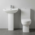 [BCDS001] Stramshall Square Ceramic Bathroom Bundle - Close Coupled Toilet with Cistern, Soft-Close Seat & Basin with Full or Semi Pedestal (500mm or 600mm) - Silo