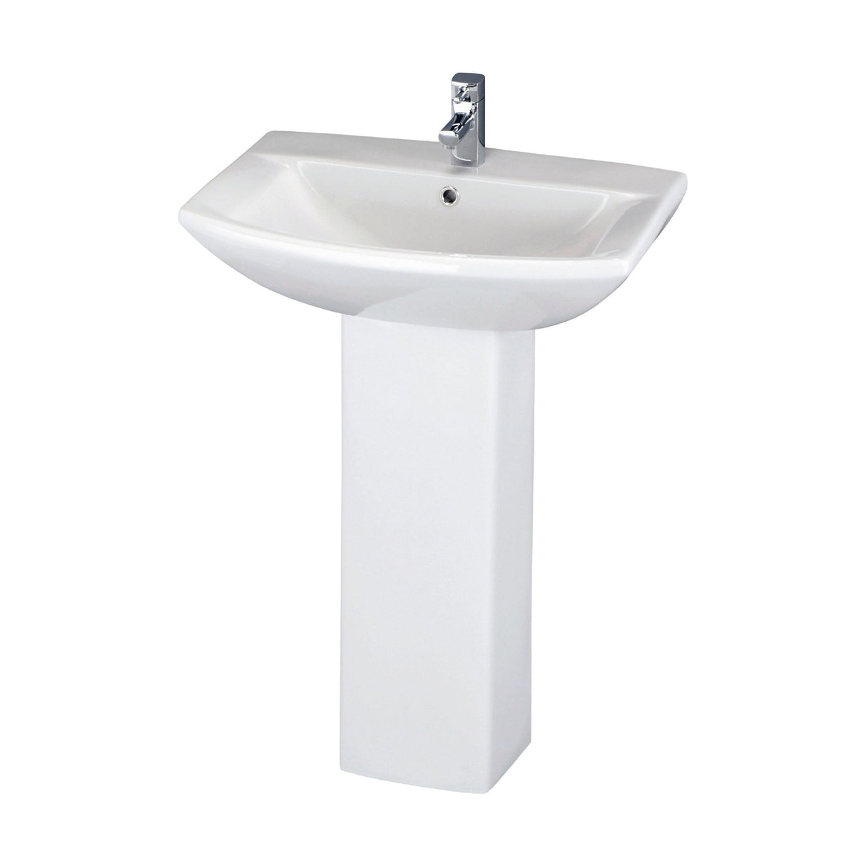 [BCDS002] Stramshall Modern White Square 1 Tap Hole Bathroom Basin & Full Pedestal - 600mm - Cutout