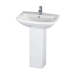[BCDS002] Stramshall Modern White Square 1 Tap Hole Bathroom Basin & Full Pedestal - 600mm - Cutout