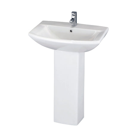 [BCDS002] Stramshall Modern White Square 1 Tap Hole Bathroom Basin & Full Pedestal - 600mm - Cutout