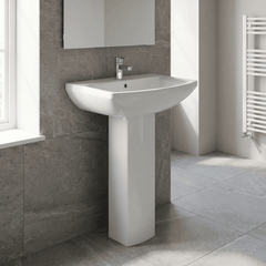 [BCDS002] Stramshall Modern White Square 1 Tap Hole Bathroom Basin & Full Pedestal - 600mm - Lifestyle 1