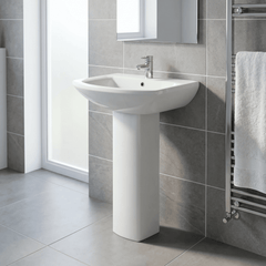[BCDS002] Stramshall Modern White Square 1 Tap Hole Bathroom Basin & Full Pedestal - 600mm - Lifestyle 3