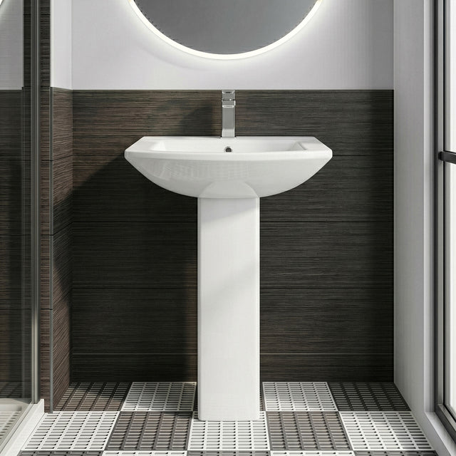 [BCDS002] Stramshall Modern White Square 1 Tap Hole Bathroom Basin & Full Pedestal - 600mm - Silo
