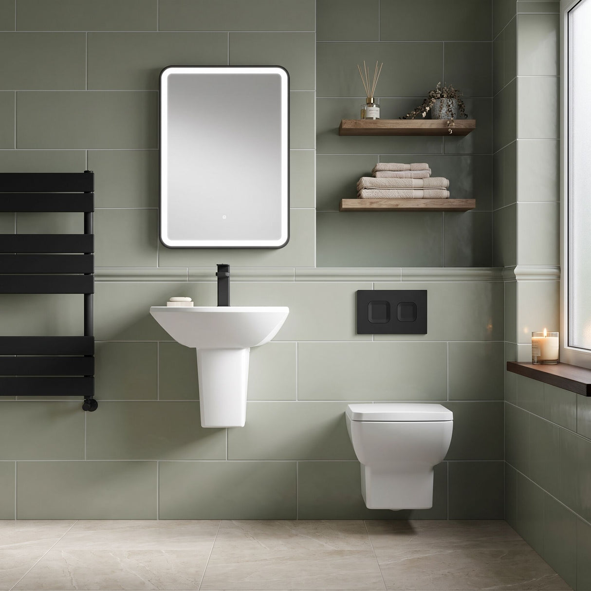 [BCDS003] Stramshall Modern White 1 Tap Hole Bathroom Basin & Semi Pedestal - 500mm - Lifestyle 1