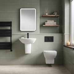 [BCDS003] Stramshall Modern White 1 Tap Hole Bathroom Basin & Semi Pedestal - 500mm - Lifestyle 1