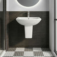 [BCDS003] Stramshall Modern White 1 Tap Hole Bathroom Basin & Semi Pedestal - 500mm - Silo