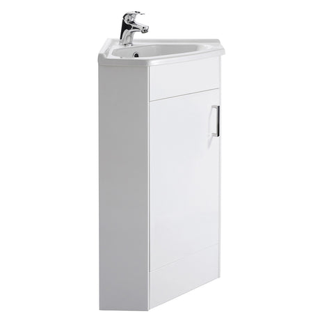 Gloss White Corner Bathroom Cloakroom Vanity Basin Unit - 1 or 2 Door Option