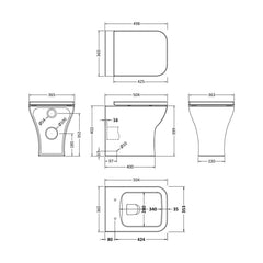 [BCFR406] Hilderstone Modern Back to Wall Toilet Pan with Soft Close Seat - Technical Drawing