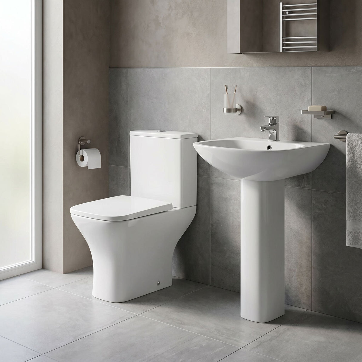 [BCFR410] Balterley Hilderstone Ceramic Bathroom Suite - Toilet and Basin - Lifestyle 1