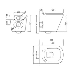 [BCFR440] Hilderstone Modern Hung Toilet Pan with Soft Close Sandwich Seat - Technical Drawing