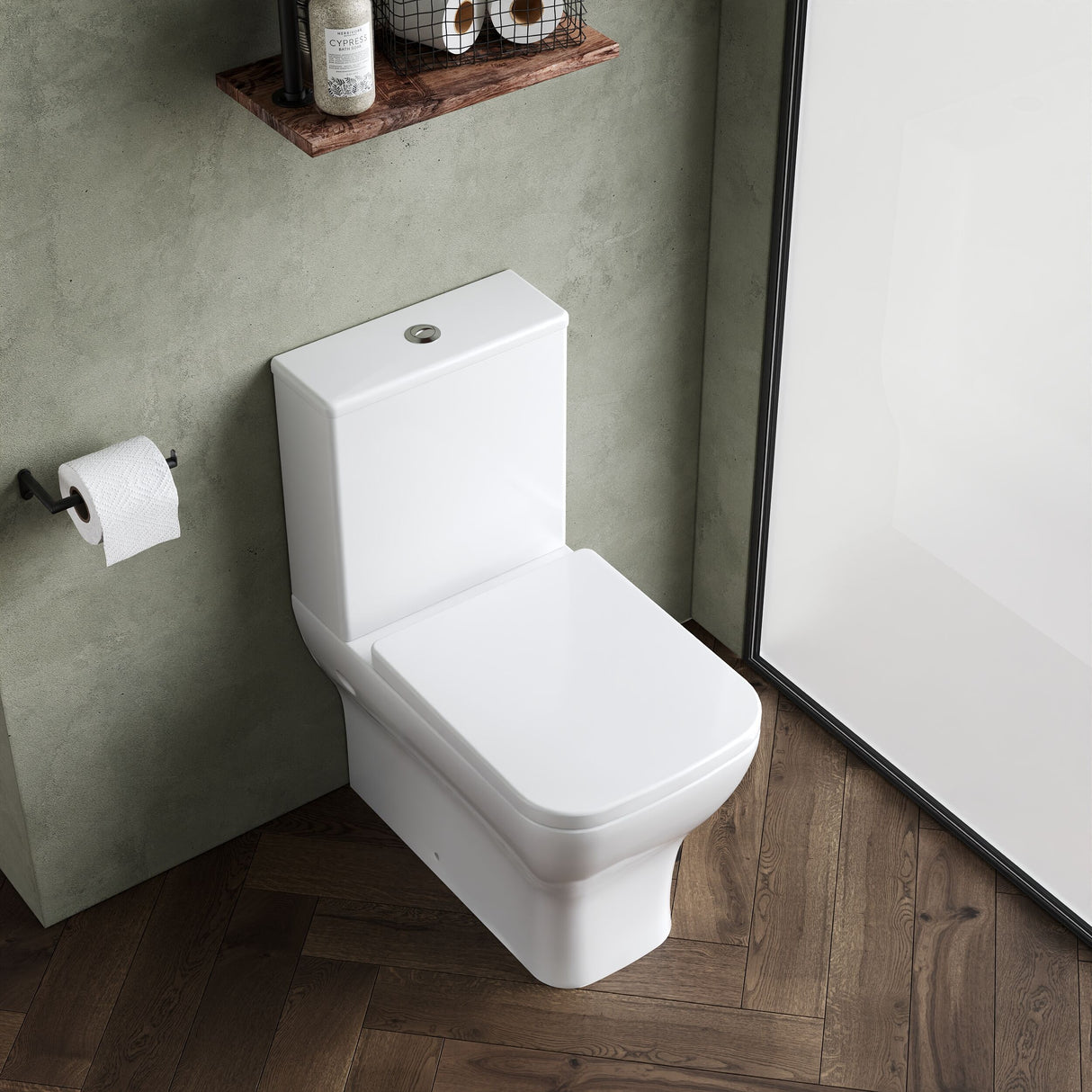 [BCFR451] Hilderstone Modern Rimless Flush to Wall Close Coupled Toilet and Soft Close Seat - Lifestyle 2