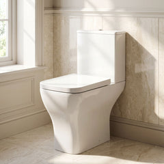 [BCFR491] Hilderstone Modern Comfort Height Close Coupled Toilet with Soft Close Seat - Silo