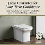 Square Back To Wall Toilet Pan with Soft Close Seat – White, 550mm Projection