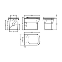 [BCFR540] Hilderstone Modern Wall Hung Toilet Pan with Soft Close Seat - Technical Drawing