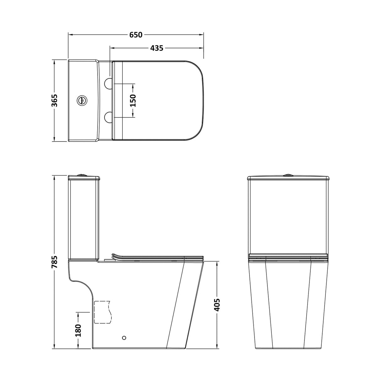 [BCFR551] Faron Rimless Pan, Cistern & SC Seat(PP) - Technical Drawing