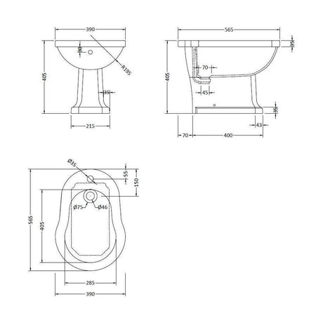 [BCHA830] Harrington Bidet - Technical Drawing