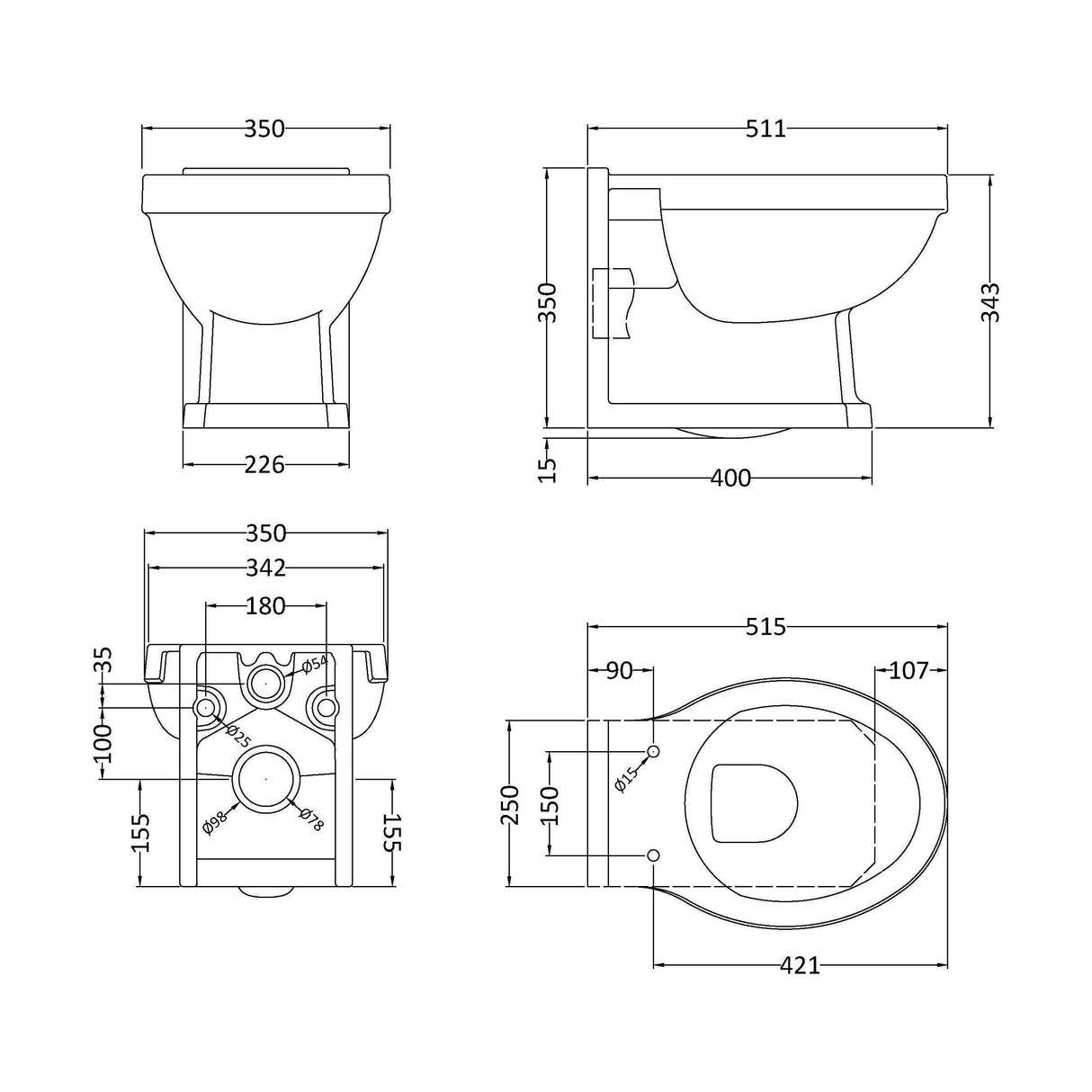 [BCHA840] Harrington Wall Hung Pan - Technical Drawing